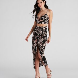 Island Flower High Slit Midi Skirt