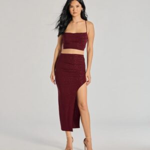Glitzy Affair High-Slit Glitter Midi Skirt