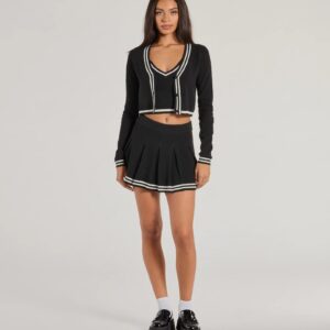 Preppy Please Striped Pleated Knit Skort