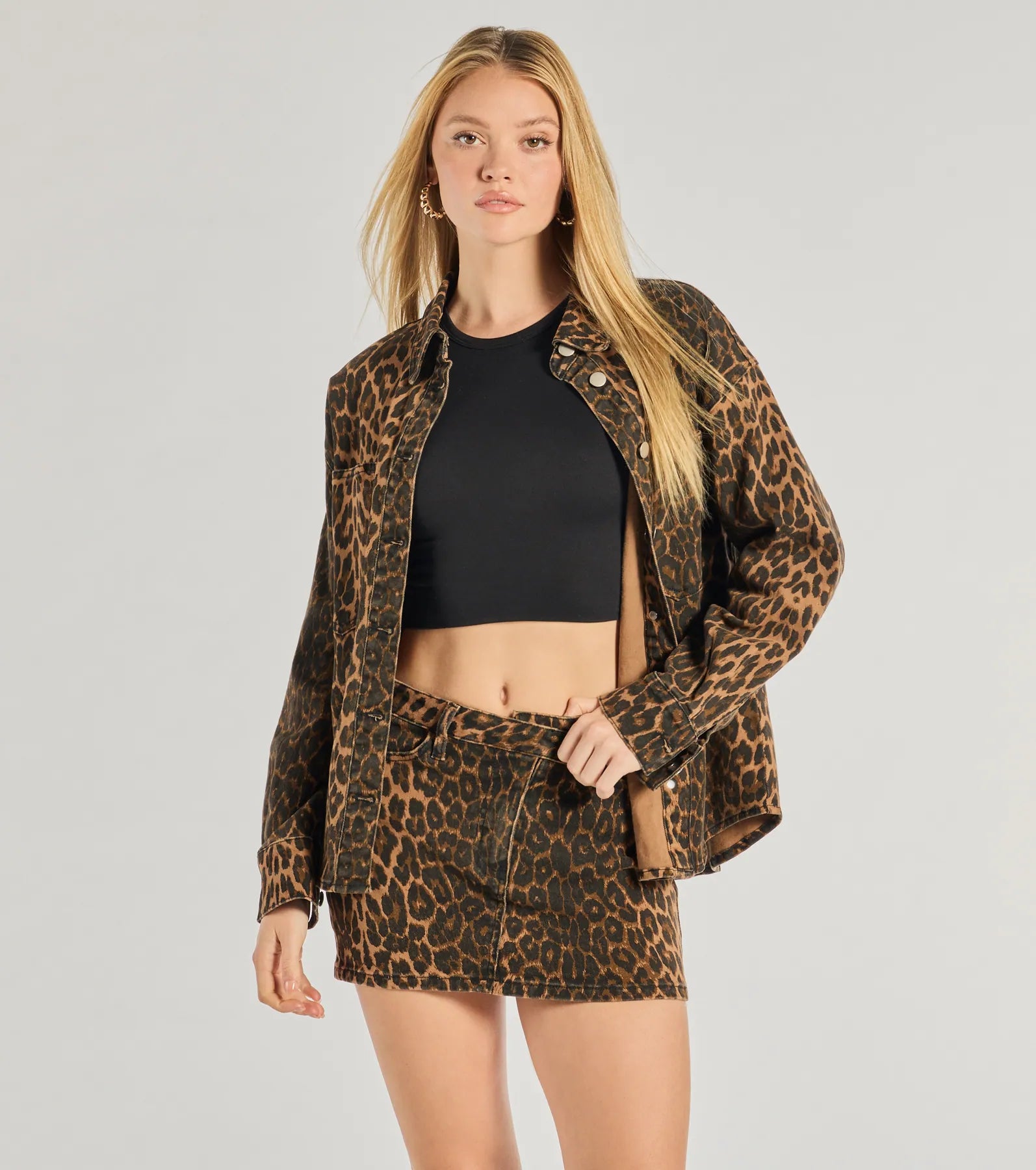 Feeling Fierce Leopard Print Denim Mini Skirt - Image 3