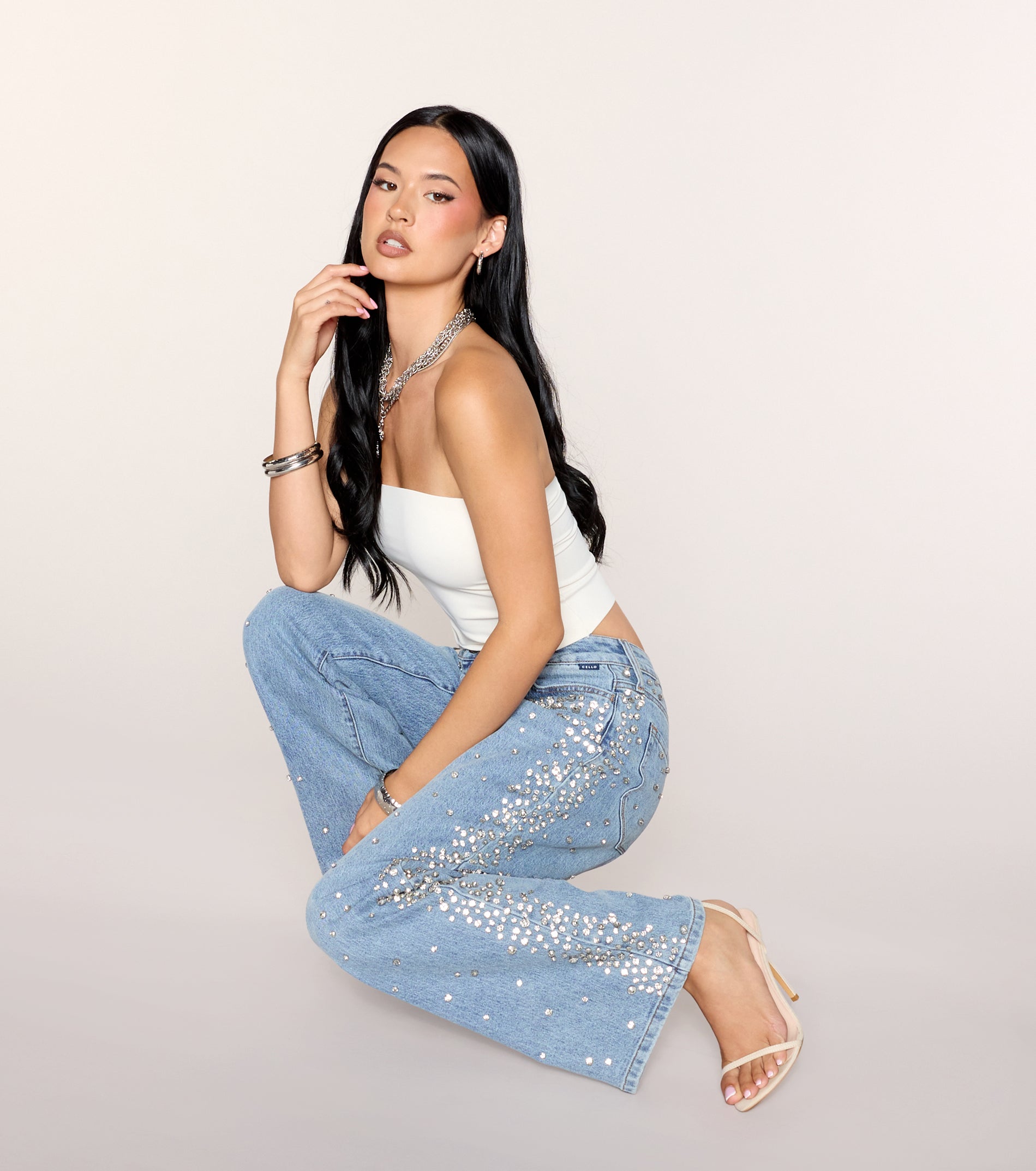 Gem Route Rhinestone Wide-Leg Jeans