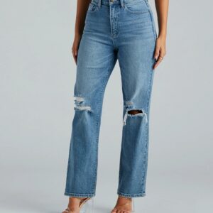 Perfect Pair High-Rise Destructed Straight-Leg Jeans