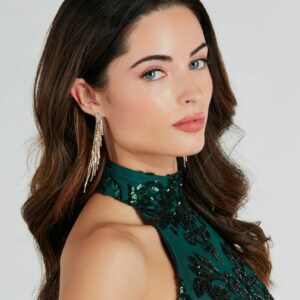 So Glamorous Rhinestone Fringe Earrings