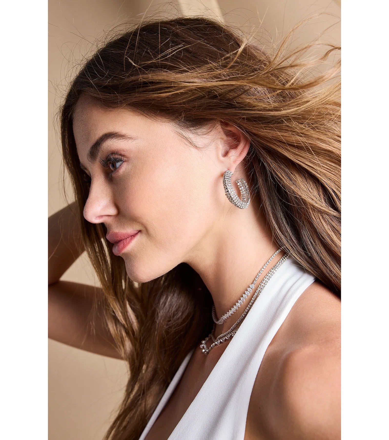 Glitzy Affair Rhinestone Chunky Hoop Earrings - Image 2