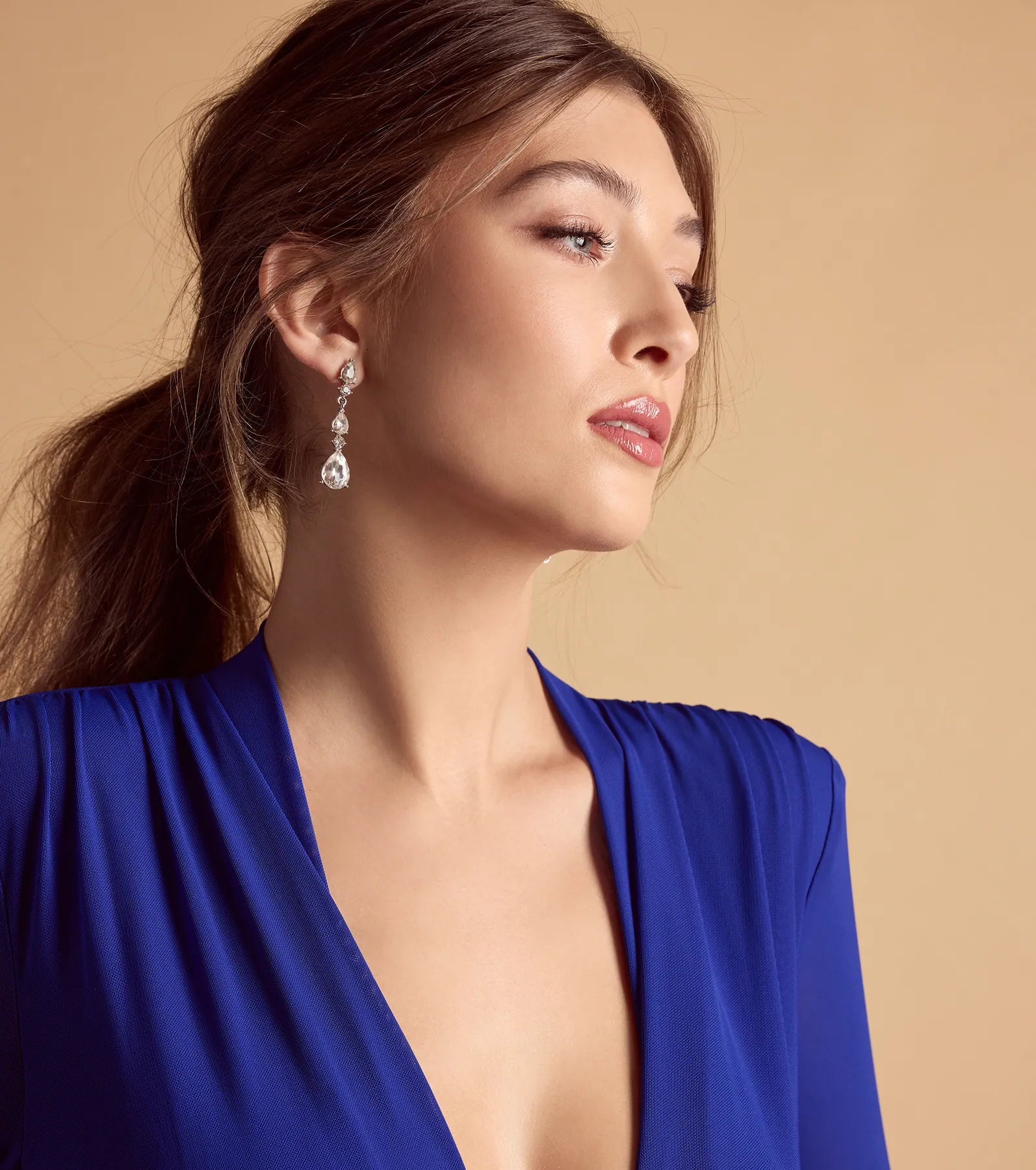 Gorgeous Glitz Teardrop Rhinestone Drop Earrings - Image 2