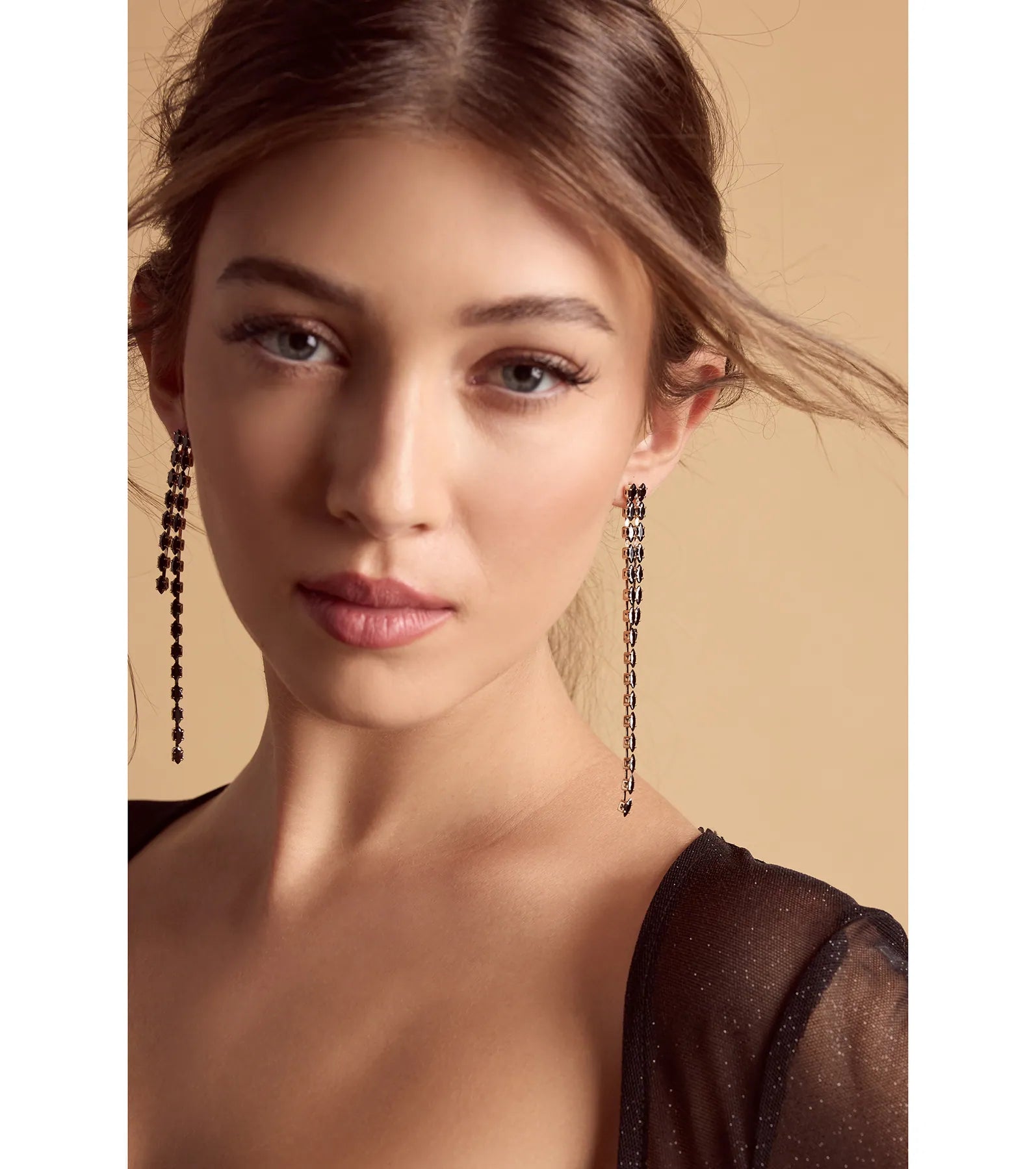 So Sleek Tiered Fringe Gemstone Earrings - Image 2