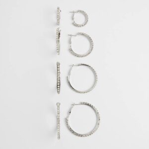 Classic Shine Rhinestone Hoop Earrings Set