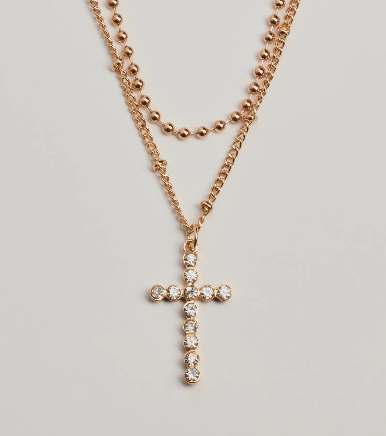 Joyful Glam Layered Rhinestone Cross Necklace - Image 2