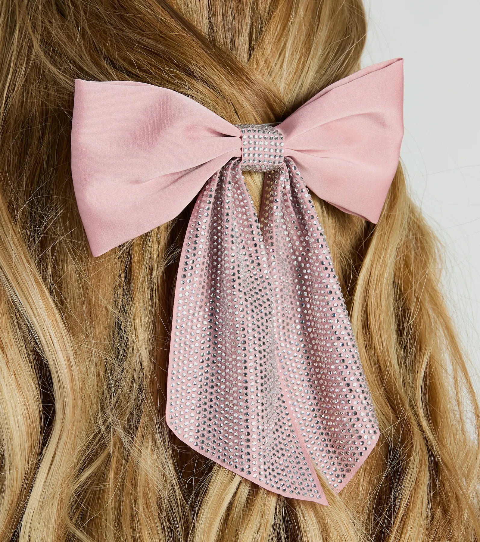 Glam Aesthetic Rhinestone Satin Bow Hairclip - Image 2