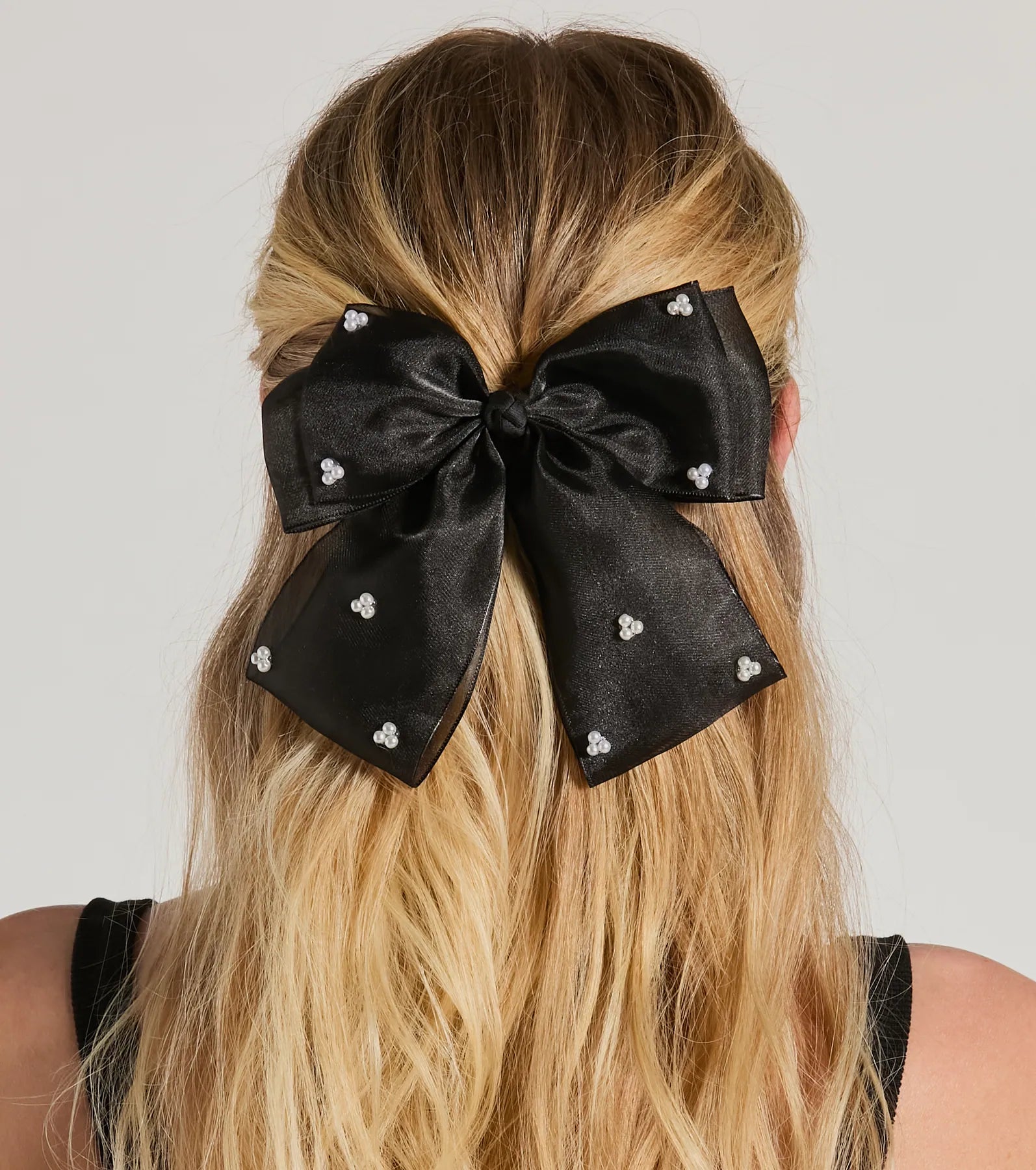 Feminine Charm Pearl Detail Hair Bow Barrette - Image 2