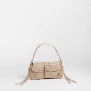 Buckle Up Faux Suede Studded Shoulder Bag