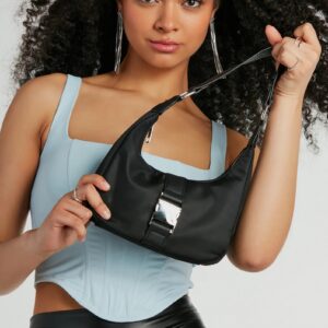 Chic Staple Buckle Strap Nylon Shoulder Bag