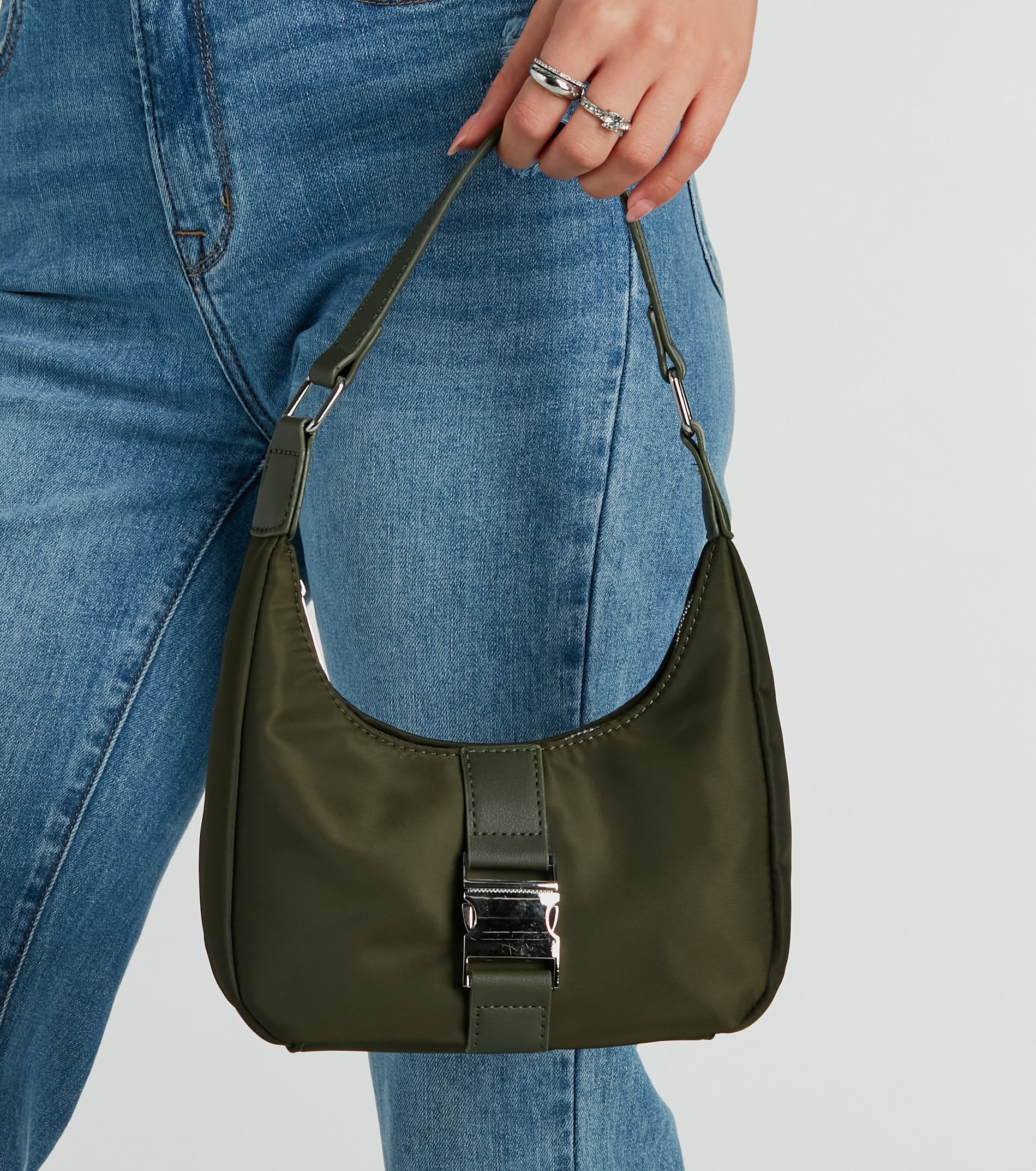 Chic Staple Buckle Strap Nylon Shoulder Bag - Image 4