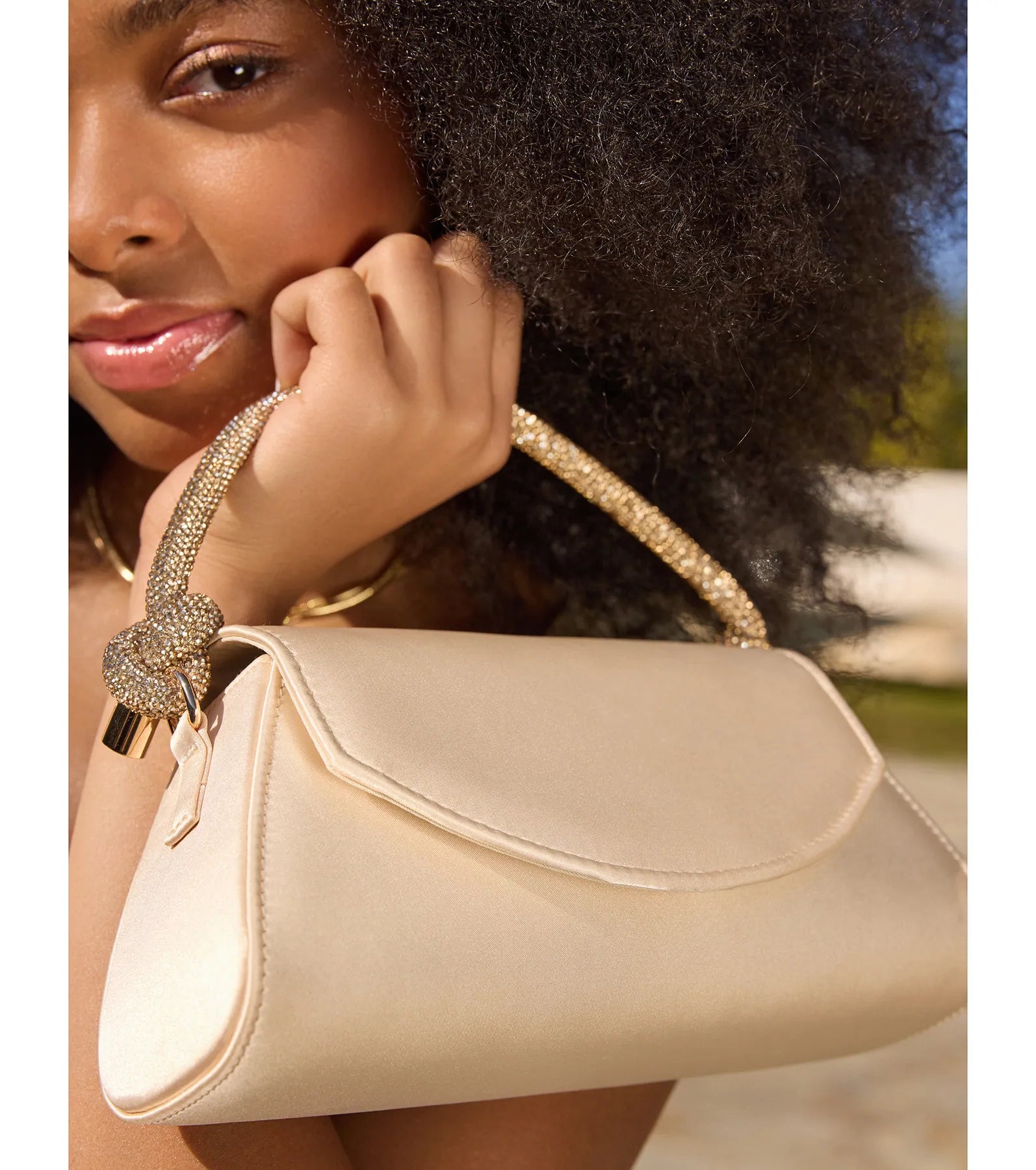 Glam Aspiration Rhinestone Strap Satin Handbag - Image 3