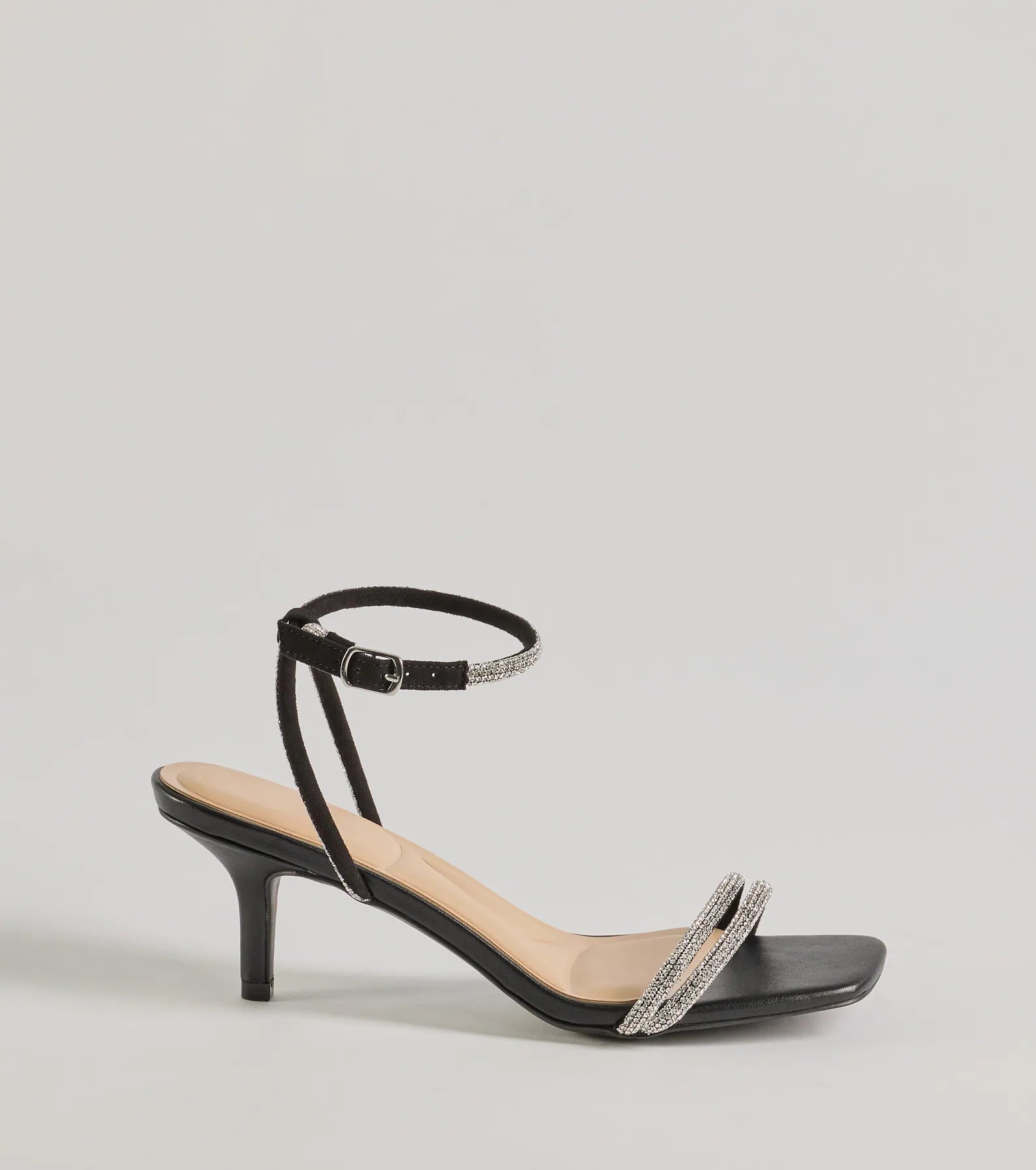Chic Glamour Rhinestone Strappy Stiletto Kitten Heels - Image 2