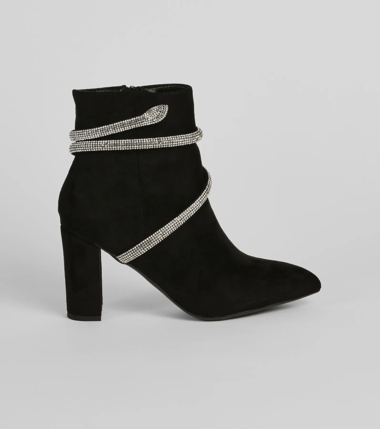 Spoil Yourself Faux Suede Rhinestone Booties - Image 2