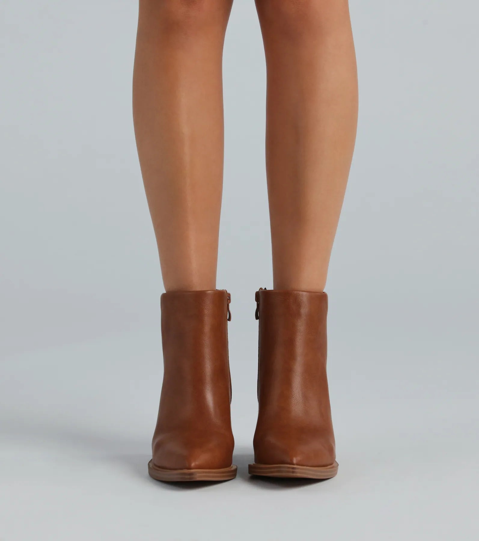 Stylish Staple Faux Leather Block Heel Booties - Image 2