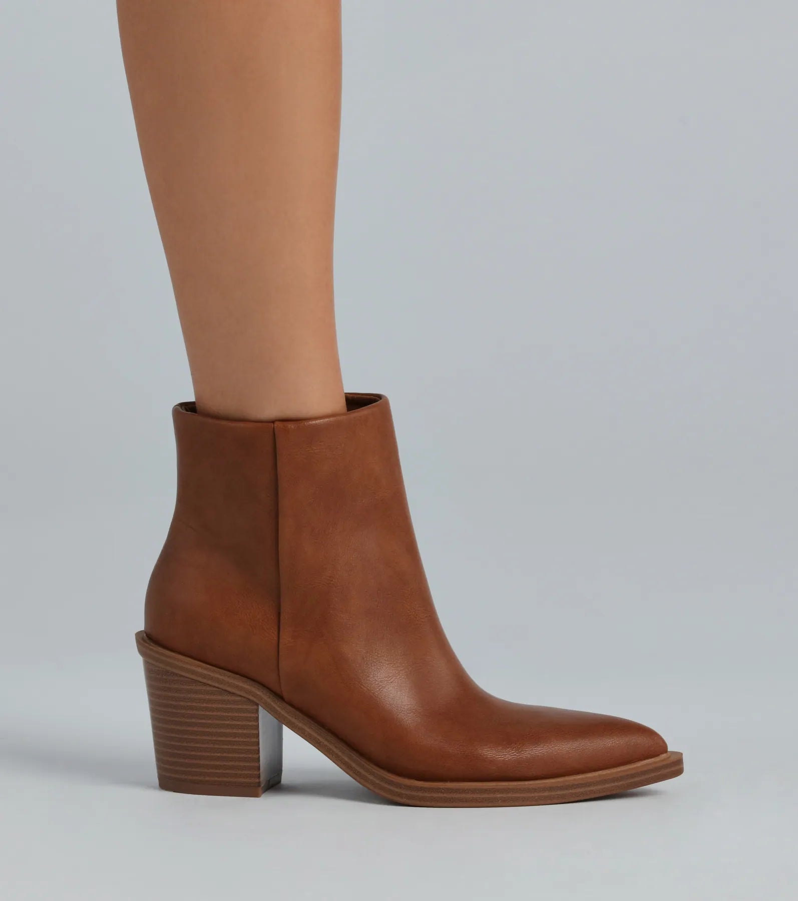 Stylish Staple Faux Leather Block Heel Booties - Image 3