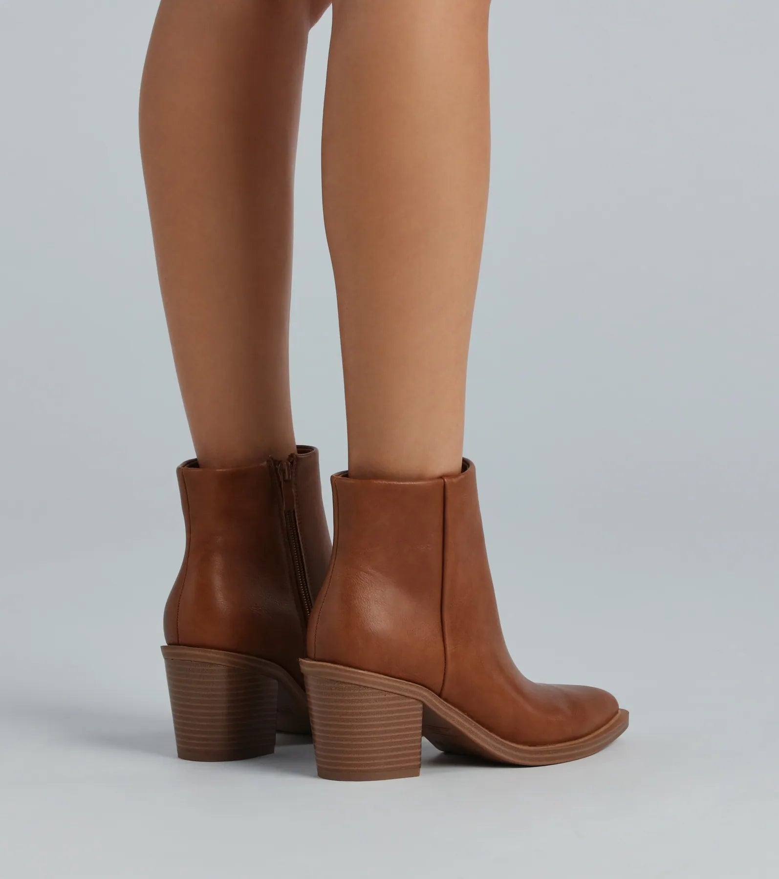 Stylish Staple Faux Leather Block Heel Booties - Image 4